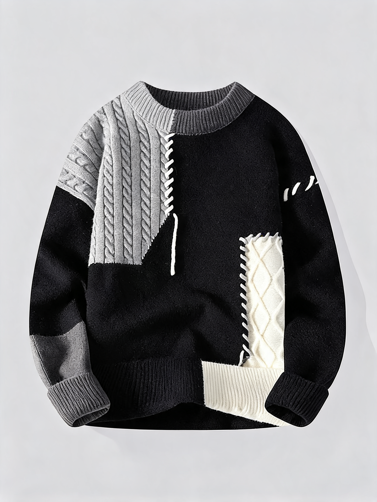 Colorblock Patchwork Knit Crewneck