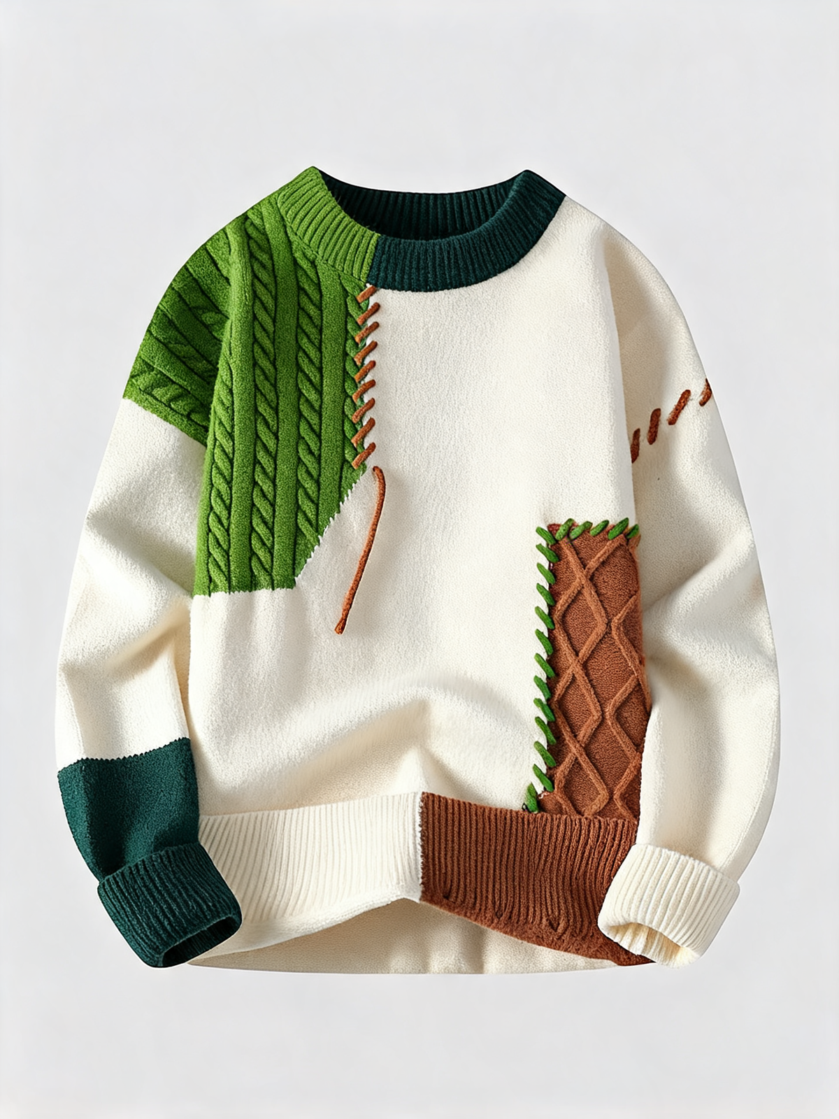 Colorblock Patchwork Knit Crewneck