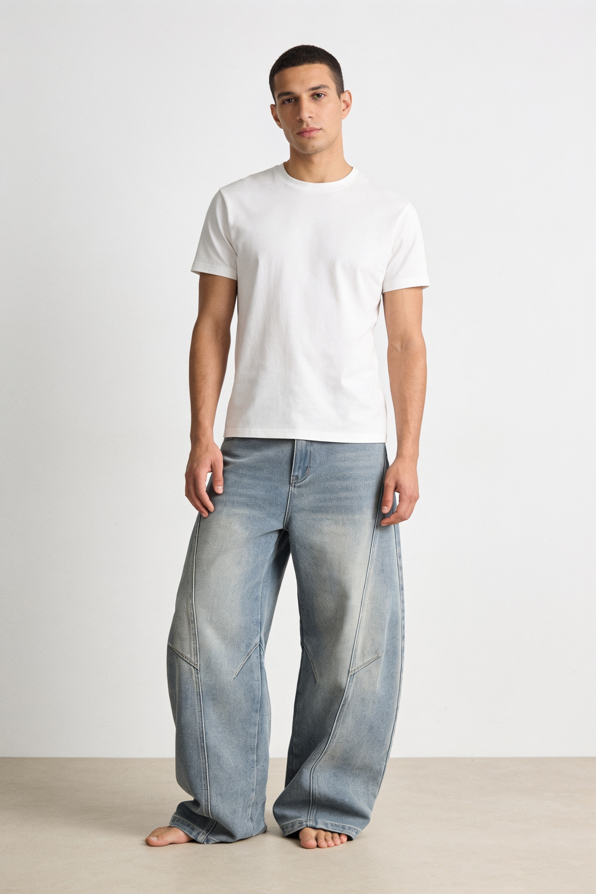 Light Wash Wide-Leg Panel Jeans