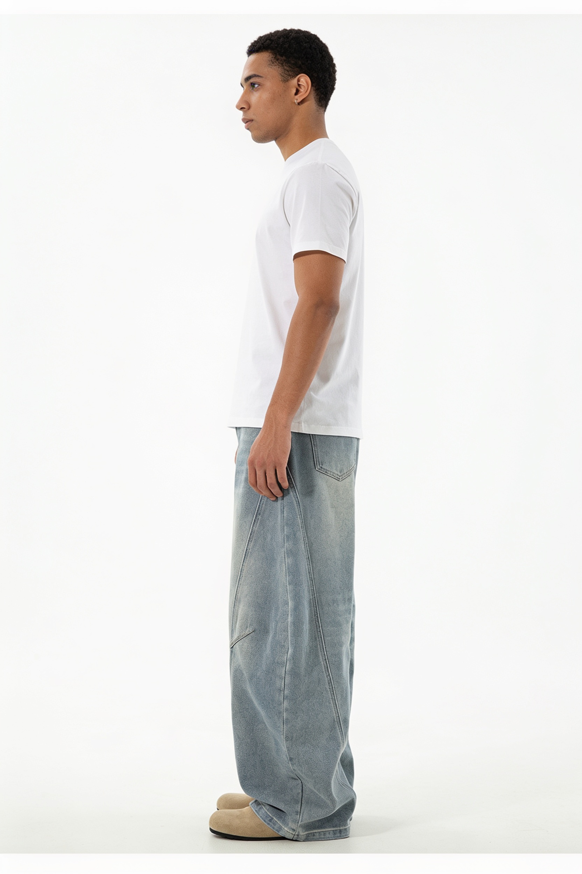 Light Wash Wide-Leg Panel Jeans
