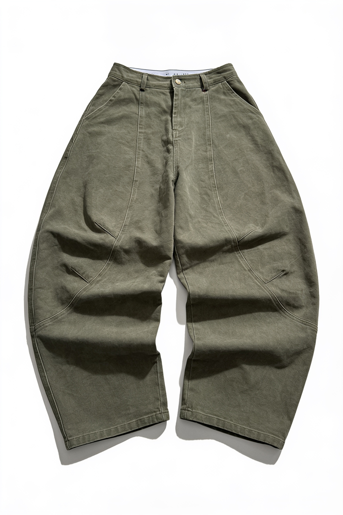Olive Green Wide-Leg Utility Jeans