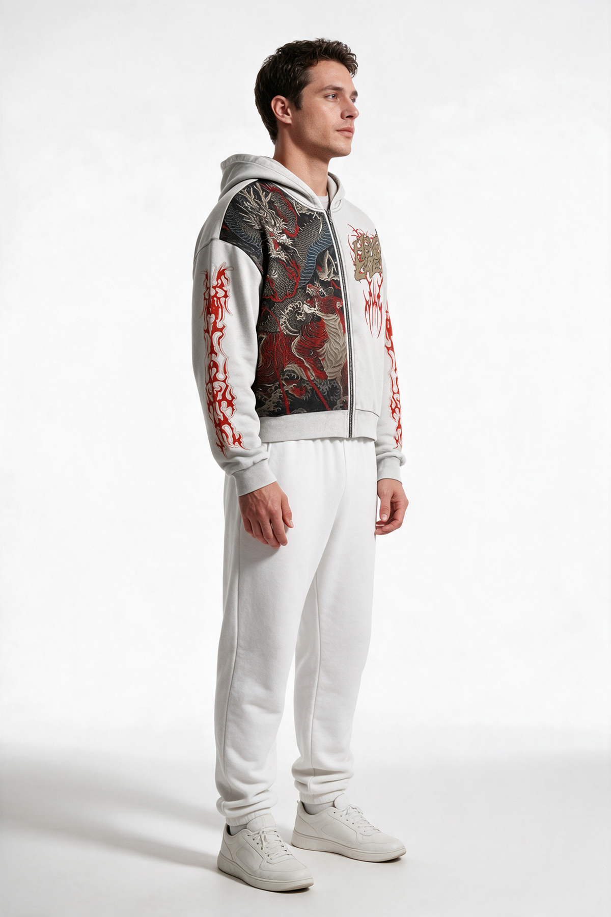 Dragon Graphic Zip-Up Hoodie