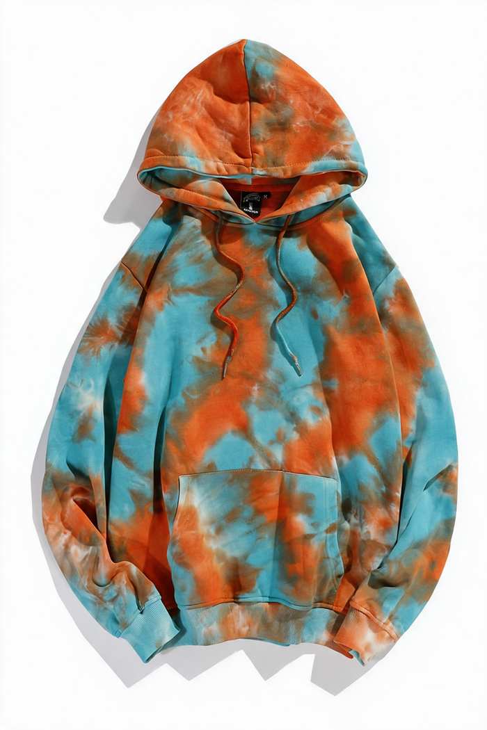Orange & Blue Tie-Dye Pullover Hoodie