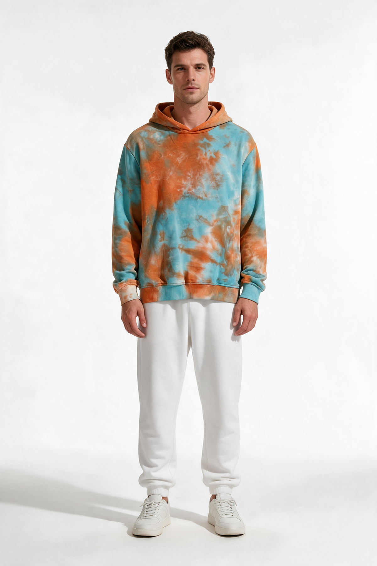 Orange & Blue Tie-Dye Pullover Hoodie